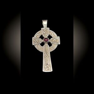 COPY - * Rare unidentified Stamp Garnet Stone Celtic Cross Pendant